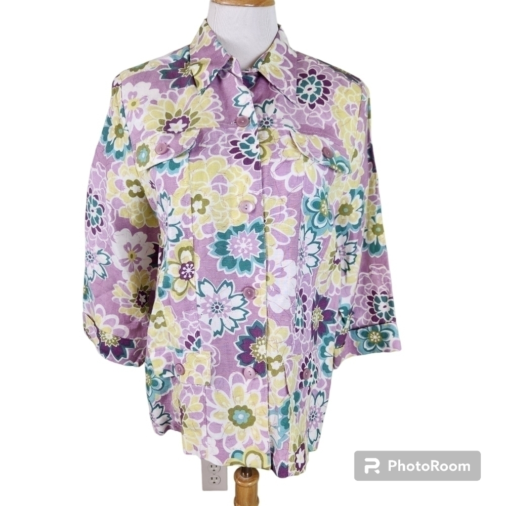 Alfred Dunner Floral Linen Jacket Blazer